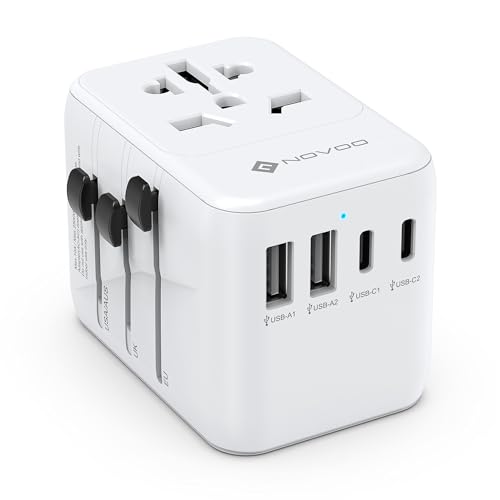 NOVOO Adaptateur De Voyage Universel PD 21W - Prise Internationale 5 En 1 Avec 2 USB Et 2 Type C Pour 224 Pays