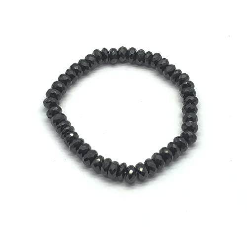 Bracelet spinelle noir 6mm en pierres naturelles facettées et extensibles pour hommes et femmes