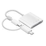 SD Kartenleser für iPhone/iPad, [Apple MFi-Zertifiziert] 2-in-1 Adapter mit Lightning & USB-C Port, Kompatibel mit SD, Micro SD, TF Karten, Speicherkartenleser für iPhone 16/15/14/SE, iPad