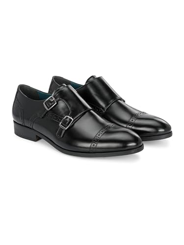 Image of San Frissco Men's Formal Monks Shoes with Buckle Perforated Letherette Double Strap Lace-Up Business Shoes for Office /Comfortable Footwear with Non-Slip TPR Sole for Wedding and Parties