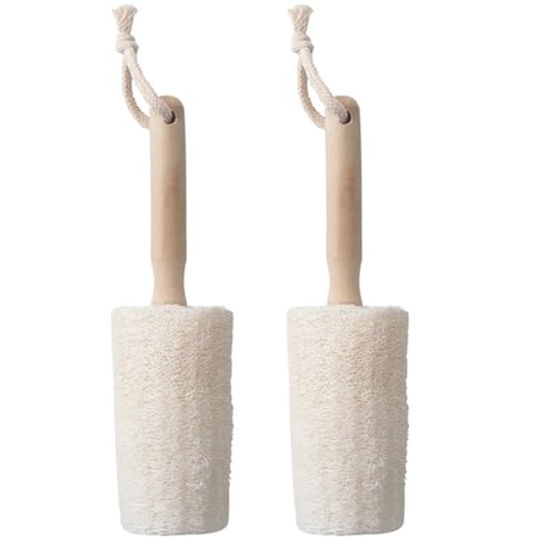 Image of 2Pcs 8.46 Inches Loofah Cup Brush with Wooden Handle Home Kitchen Bottle Cup Bowl Pot Cleaning Brush Scrubber for Water Bottles, Glasswares, Mugs, Dishes