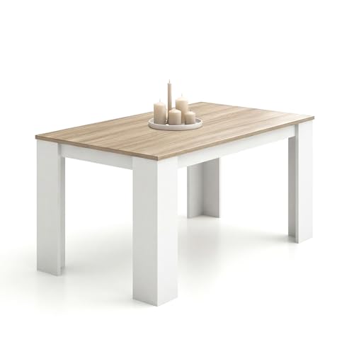 duehome | Mesa de Comedor, Mesa Fija, Modelo Naya, Acabado en Blanco Artik y Roble Canadian, Medidas: 140 cm (Largo) x 80 cm (Ancho) x 75 cm (Alto)
