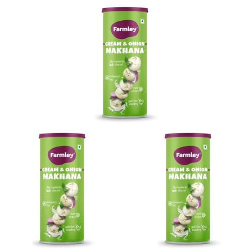 Image of Farmley Roasted Flavoured Makhana | Cream & Onion Roasted Makhana | Namkeen Snacks & Snacks | Healthy Snack | Cholesterol Free | Gluten Free | Rich In Protein Fiber | Roasted in Olive Oil - 77g Jar