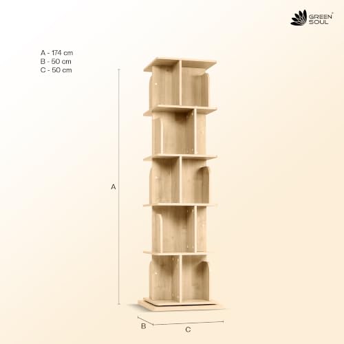 Image of Green Soul BookNest 5 Shelves Engineered Wood Rotating Book Shelf | Multipurpose Wooden Bookshelf for Home, Bedroom, Living Room, Study Room, Kids Room | Storage | 3 Year Warranty (Oak)