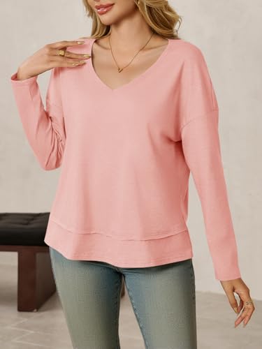 Image of Cicy Bell Womens Long Sleeve T Shirts V Neck Casual Flowy Tops Fall Fashion Loose Fit Basic Tees