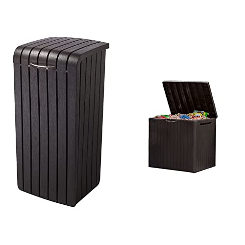 Keter Copenhagen 32 Gallon Trash Can with Lid City 30 Gallon Deck Box for Storage
