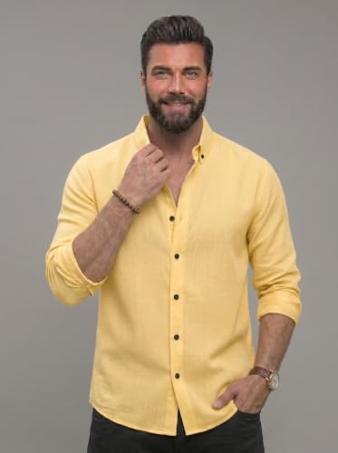 Image of NexaFlair Men's Regular Fit Solid Pattern Laffer Cotton Shirt with Long Sleeve Collared Neck Standard Length and Button Down Closure Type | Mens Casual Shirts | Man's Formal Shirts