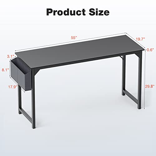 Office Desk - 55 Inch Computer Desk, Large Black Gaming Desk, Writing Desk With Storage And Hooks, Wood Desk For Bedroom, Executive Work Desk For Home Office, Pc Gaming Table Desk #TOP2