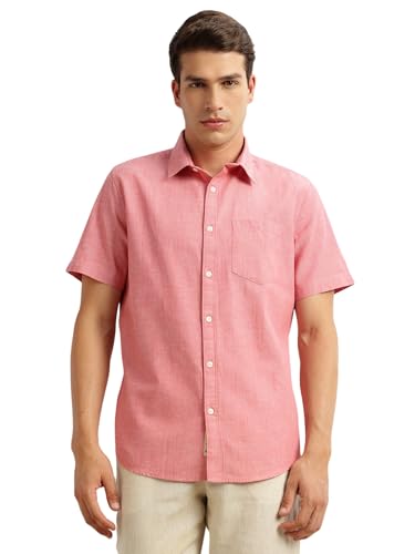 Image of Thomas Scott Men's | Solid | Linen Blend | Slim Fit | Short Sleeve | Spread Collar | Casual |Shirts for Men