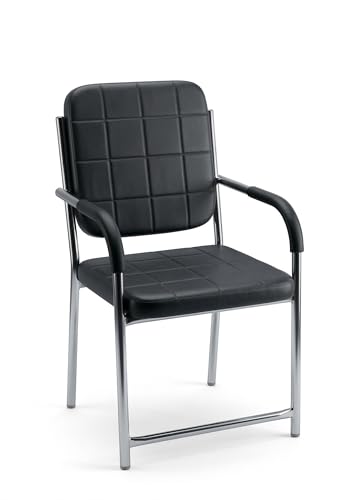 Image of RISHVIA Mid Back Office Visitor Chair with Armrest | Premium Leatherette Seat & Chrome Metal Frame | Comfortable Waiting Room /Office Guest Chair | Modern Ergonomic Design | Black