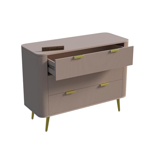 Image of Wooden Chest of Drawers | 3 Drawers Dresser Console Cabinet for Bedroom, Living Room, Drawing Room & Office | Multipurpose Storage Sideboard|HDMR Premium Wood & Iron | Taupe