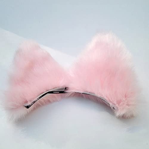 Cat Ears Hair Clips Halloween Kitty Fox Ears Barrettes Women Furry Kitten Headpiece Hair Pins Cat Hairpin Headband Christmas Party Decoration Cosplay Costume Cute Hair Accessories Pink With White #TOP4