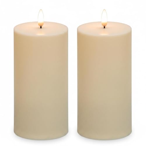 Image of ANGELLOONG Flameless Pillar Candles with Timer, 2 Pack 3 x 6 Inch Waterproof Battery Operated Flickering LED Candle for Outdoor Wedding Table Decor