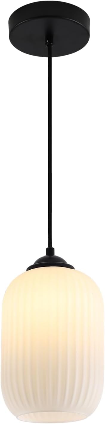 Photo 1 of KCO Lighting Small Black Pendant Lighting Striped Glass Pendant Light Milk Glass Pendant Lights Kitchen Island Modern Farmhouse Hanging Pendant Light for Dining Room Living Room