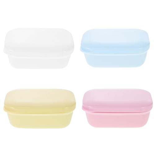 TEMPNAP 4個 便携式旅行用二重ソープケース 蓋付き水切りソープホルダー バスルーム キッチンシンク対応 白 黄 青 桃色