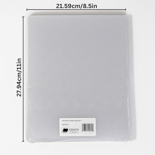 Grafix Shrink Film - Sanded Translucent 8.5"x11" Sheets, Design Your Art and Shrink It to Create Jewelry, Embellishments, Paper Crafts, Gift Tags, Ornaments and More, Pack of 50
