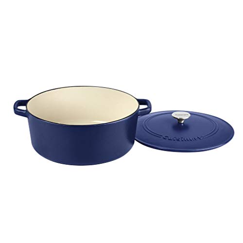 Image of Cuisinart Round Cast Iron Casserole, Matte Navy, 7 Qt