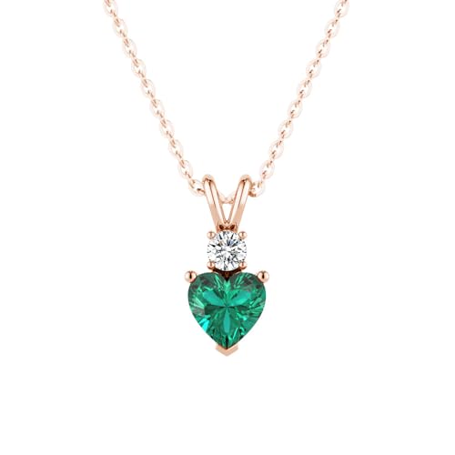 MSBLUE® 1.8 Ctw. Emerald Heart Solitaire Pendant with White Sapphire | May Birthstone Necklace