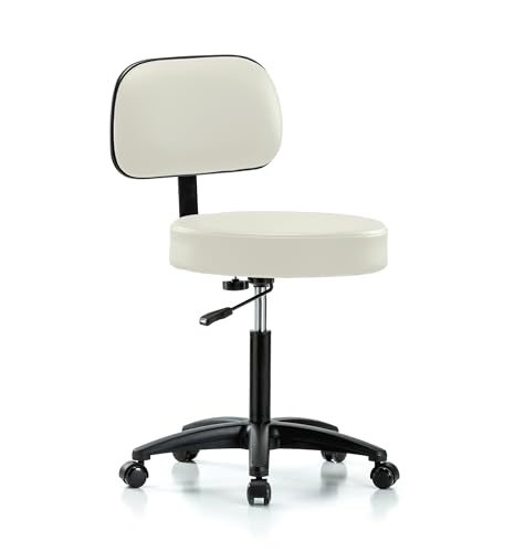 Image of Perch Stationary Walter Height Adjustable Exam Stool with Back | Medium Bench Height 21-28.5 inch | Off-White Vinyl