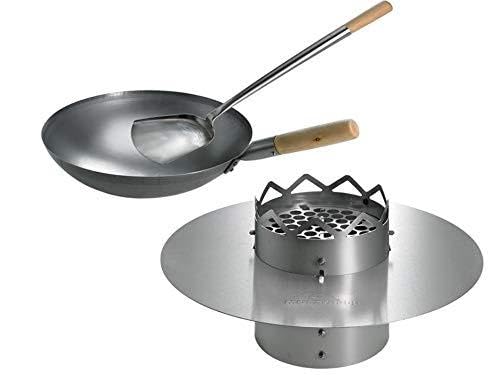 MOESTA-BBQ 10119 WOK'N BBQ - Komplettset für Kugelgrills 57 cm Ø - Grilleinsatz, Höhenversteller, Wok-Pfanne, Wok-Löffel