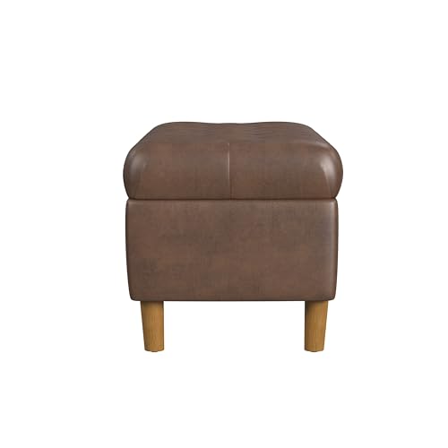 Image of HomePop 40 inch Ainsley Button Tufted Storage Bench - Brown Faux Leather