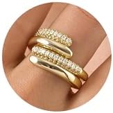 Stackable Gold Rings Set for Women - 14K Gold Plated Cubic Zirconia Adjustable Open Bands, Dainty Trendy Stacking Rings, Anniversary Christmas Birthday Jewelry Gift for Her