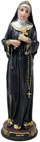 mrcjsales Saint Rita Statue | Multiple Sizes | Durable Resin | Authentic Black Gown | Ideal for Church, Home Decor, Gifts | Spanish Name Engraved