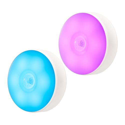 SingHong Motion Sensor LED Night Light, Kids Night Light, USB Rechargeable, 8 Lighting Colors, 3 Working Modes, for Bedroom, Hallway, Cabinet, Closet, Stairs, etc, Magnetic Stick Anywhere (2 Pack)