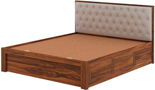 Image of FurnitureSheesham Wood Decan Queen Size Bed with Box Storage for Livingroom /Bedroom /Home Solid Wood Queen Box Bed | Finish Color - Natural Finish, DIY