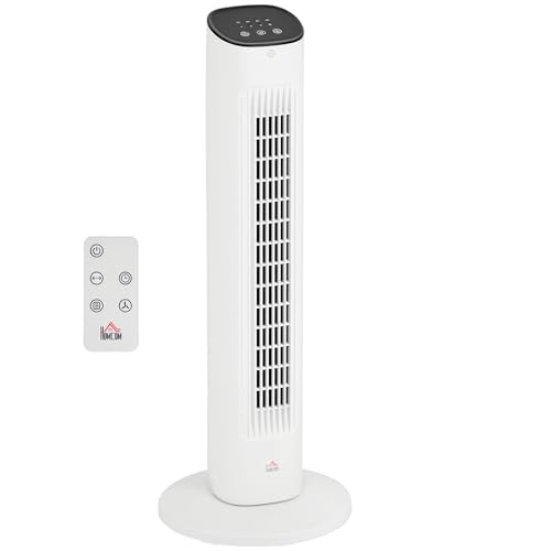 HOMCOM Ventilateur colonne silencieux 50 W, ventilateur tour pour chambre à coucher 3 vitesses, télécommande, oscillant 85°, minuterie 15H, affichage LED, 78H cm blanc