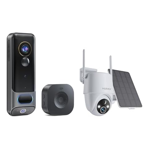 MUBVIEW All-New Wireless Video Doorbell with 2K HD Dual Lens + Solar-Powered 2K PTZ Outdoor Security Camera Cover