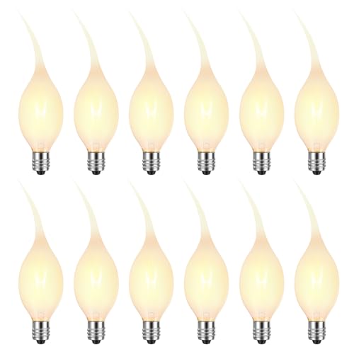 Hompavo Shatter-Resistant Candle Light Bulbs - 7W Silicone Dipped E12 Candelabra Base Bulbs with Warm White Decorative Flame Tip for Christmas Chandeliers Sconces Night Lights - 12 Pack