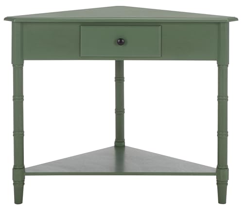 Image of SAFAVIEH Furniture - Gomez 1-Drawer Corner Table - Dusty Green - Solid Wood - Classic Corner Storage Design - Ideal for Entryway, Living Room, Home Office, 33.1 inch W x 17.3 inch D x 28 inch H (AMH5709J)