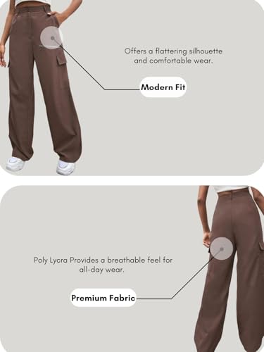 Image of GRECIILOOKS Cargo Pants For Woman | Trousers For Womans |High Waist Trouser for Women - Flared Parachute Pants with Side Pockets |Womens Cargo Pant | Elegant for College & Events (Available in Plus Size)