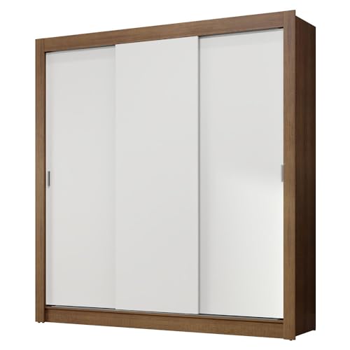 Image of Madesa 3 Sliding Doors Wardrobe Ample Storage Wooden Almirah 170 Cm with Shelves and Hanging Units for Bedroom - Brown /White