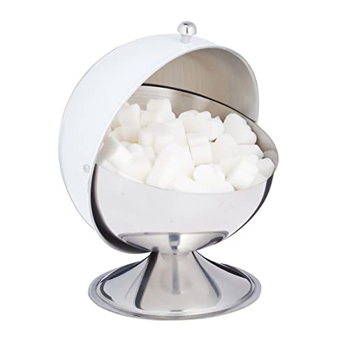 Relaxdays Sucrier avec couvercle roulant, acier brillant, sucre, sucreries, boîte de gateaux, rond,pour sucre,blanc.