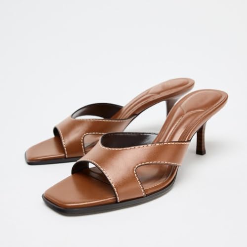 Women’s Clear Strap Chic Heeled Mules Transparent PVC Slip-on Sandals Party Dress Evening Nude Kitten Heels4