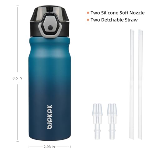 Image of BJPKPK 18 oz Water Bottle with Straw & Handle, Insulated Stainless Flask | Leak Proof Locking Lid, Thermal, Double Wall Vacuum, Keeps Hot /Cold, Dishwasher Safe, Travel & Sports, Indigo Black