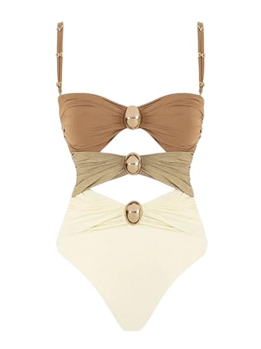 Floerns Women's Colorblock Cut Out Front One Piece Swimsuit Tummy Control Bathing Suit