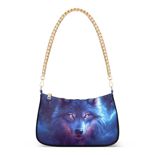 Sac à bandoulière pour femme motif loup multicolore imprimé artistique