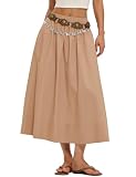 LOMON Long Skirts for Women A-Line Cotton Flowy Maxi Midi Skirt Boho Summer Beach Casual Solid Dresses Clothes with Pockets (Camel, M)