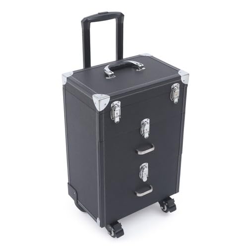 3 Ebenen Rolling Makeup Train Case Kosmetikkoffer Schminkkoffer Kosmetikkoffer Hartschale Schminkkoffer Damen Beauty Case mit Teleskopgriff und Rollen mit Bremsen, Rechteckig, für Make-up-Künstler