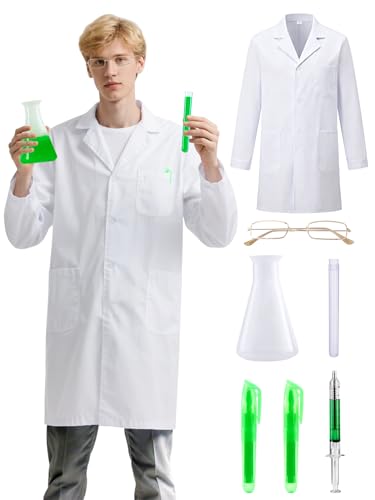TOHONGADON 7 Pieces Mad Scientist Costume, Scientist Doctor Costume Includes