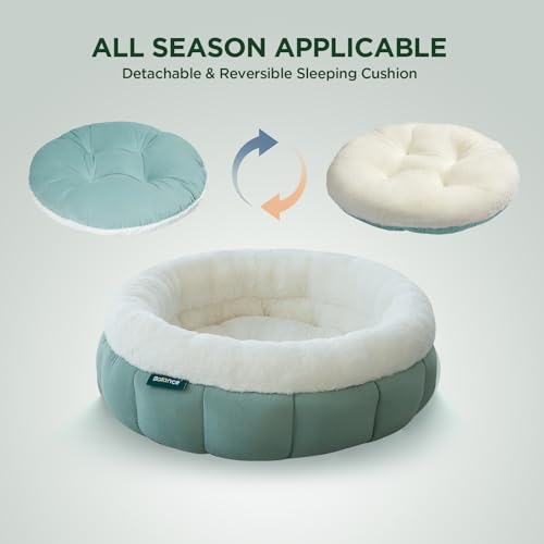 Image of BALANCE Cat Beds for Indoor Cats, Washable Round Cat Bed, Cute Kitten Bed with Anti-Slip Bottom for Kitty and Puppy, 18 Inches, Granite Green
