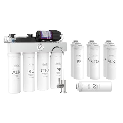 SimPure T1-400ALK Reverse Osmosis System, Comes with Extra 7 Replacement Cartridges Filters(1-Year Replacement Filter Set)