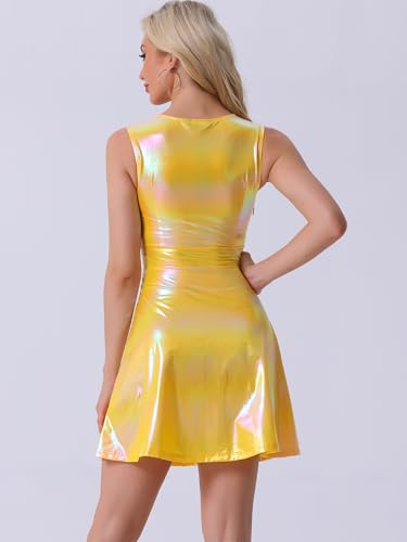 Image of Allegra K Women's Metallic Sleeveless High Waist Club Party Disco Holographic Dress