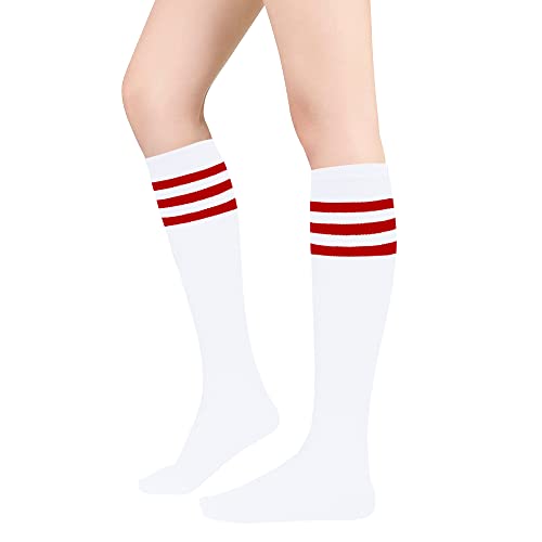 Image of DOOVID Casual Knee High Socks for Women Tube Socks Elasticity Athletic Socks Thin Stripe Knee High Stockings