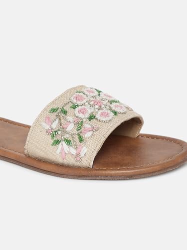 Image of OPIVE's Mehandi Women's Mojari Jutti Ethnic Punjabi Juttis Traditional Flat Embroidered Canvas Fancy Bellies Comfortable Sole for Womens & Girls
