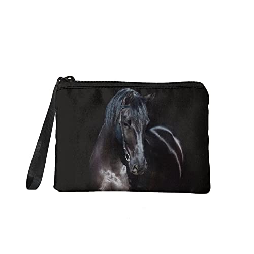 chaqlin Porte-monnaie pour femme - Pochette de voyage avec sangle et fermeture éclair, Cheval noir., Taille unique, Pochette pour pièces de monnaie