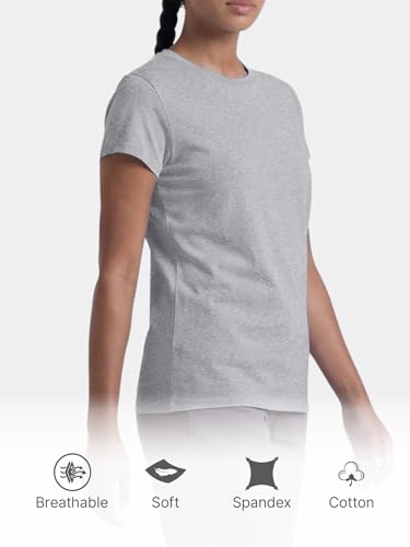 Image of Enamor Short Sleeve Crew Neck Regular Length Basic Crew T-Shirt for Women - Slim Fit, Soft and Breathable Stretch Cotton - E047